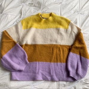 H&M Mohair Wool Striped Balloon Sleeve Sweater